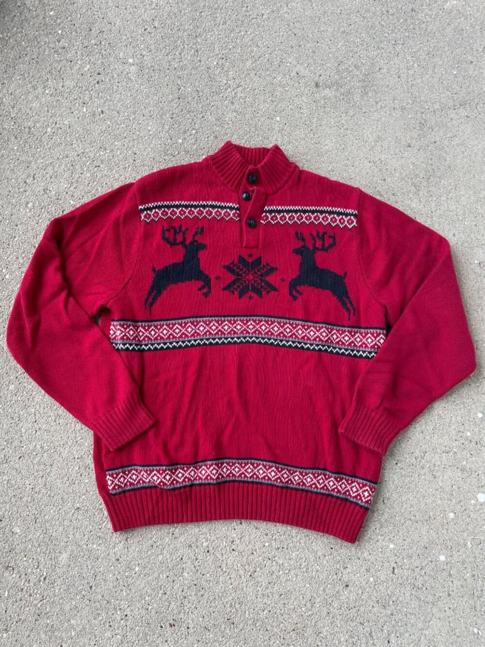 Vintage Y2K Chaps Knit Sweater Reindeer Fair Isle Holiday Christmas Mens L Red